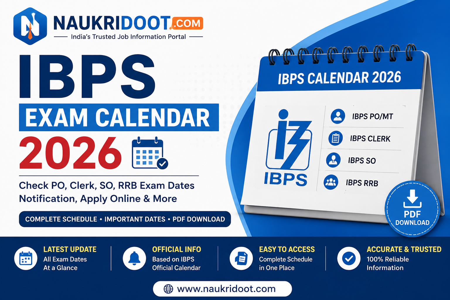 IBPS Exam Calendar 2026 PDF Download for PO, Clerk, SO and RRB Exam Dates – Naukridoot.com