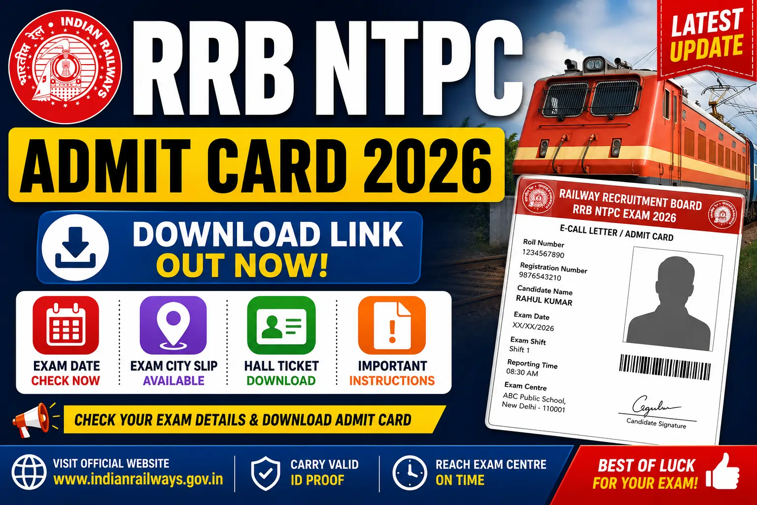 RRB NTPC Admit Card 2026 download link and hall ticket details