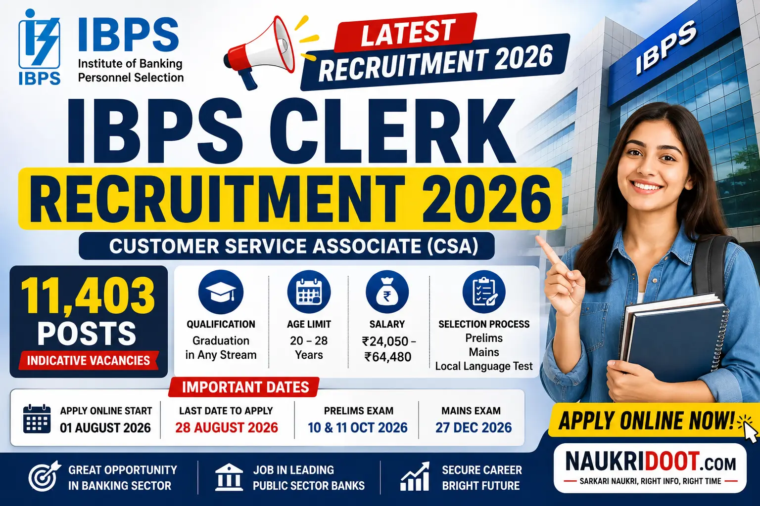 IBPS Clerk Recruitment 2026 – 11,403 Customer Service Associate Posts