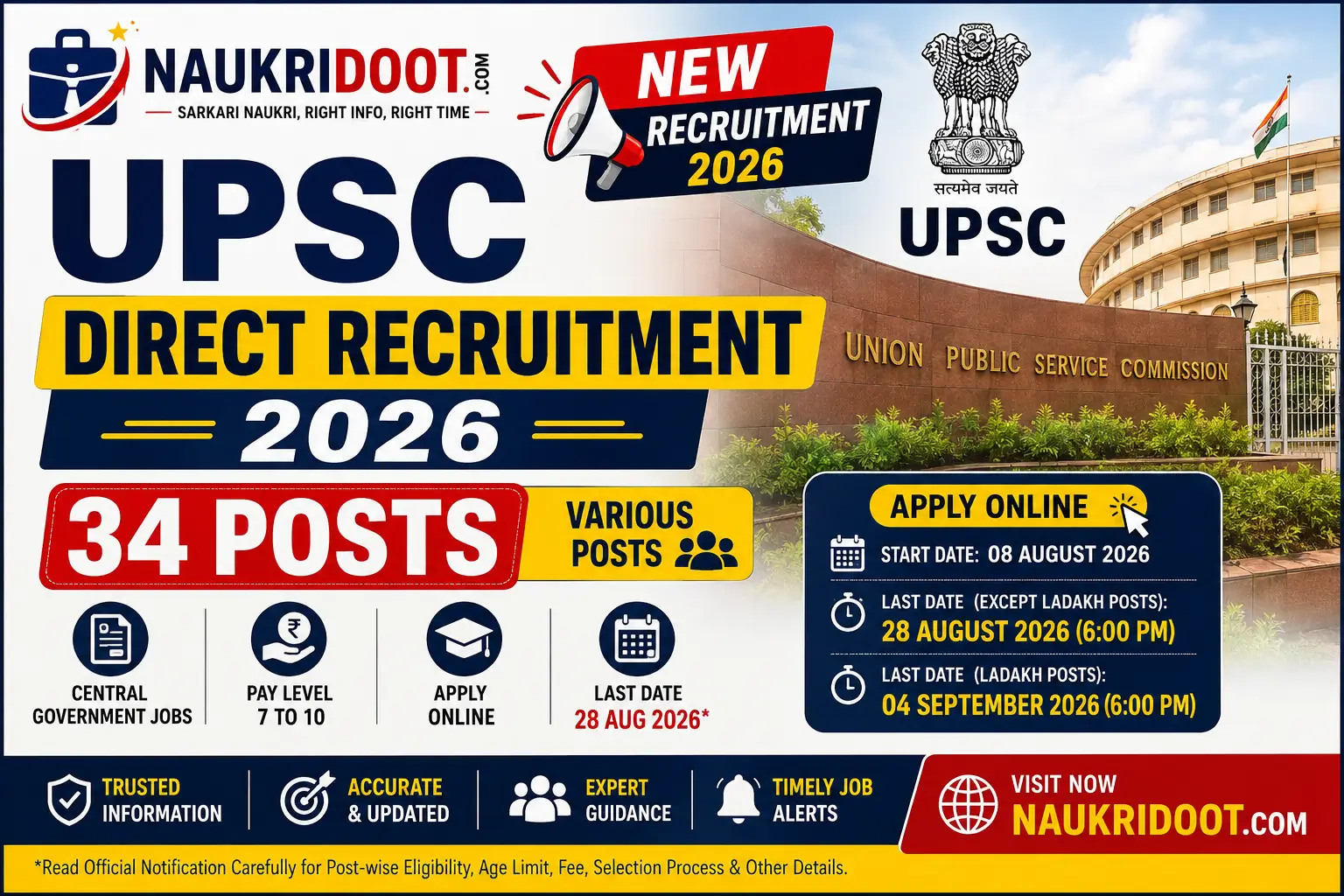 UPSC Direct Recruitment 2026 34 Posts Apply Online NaukriDoot