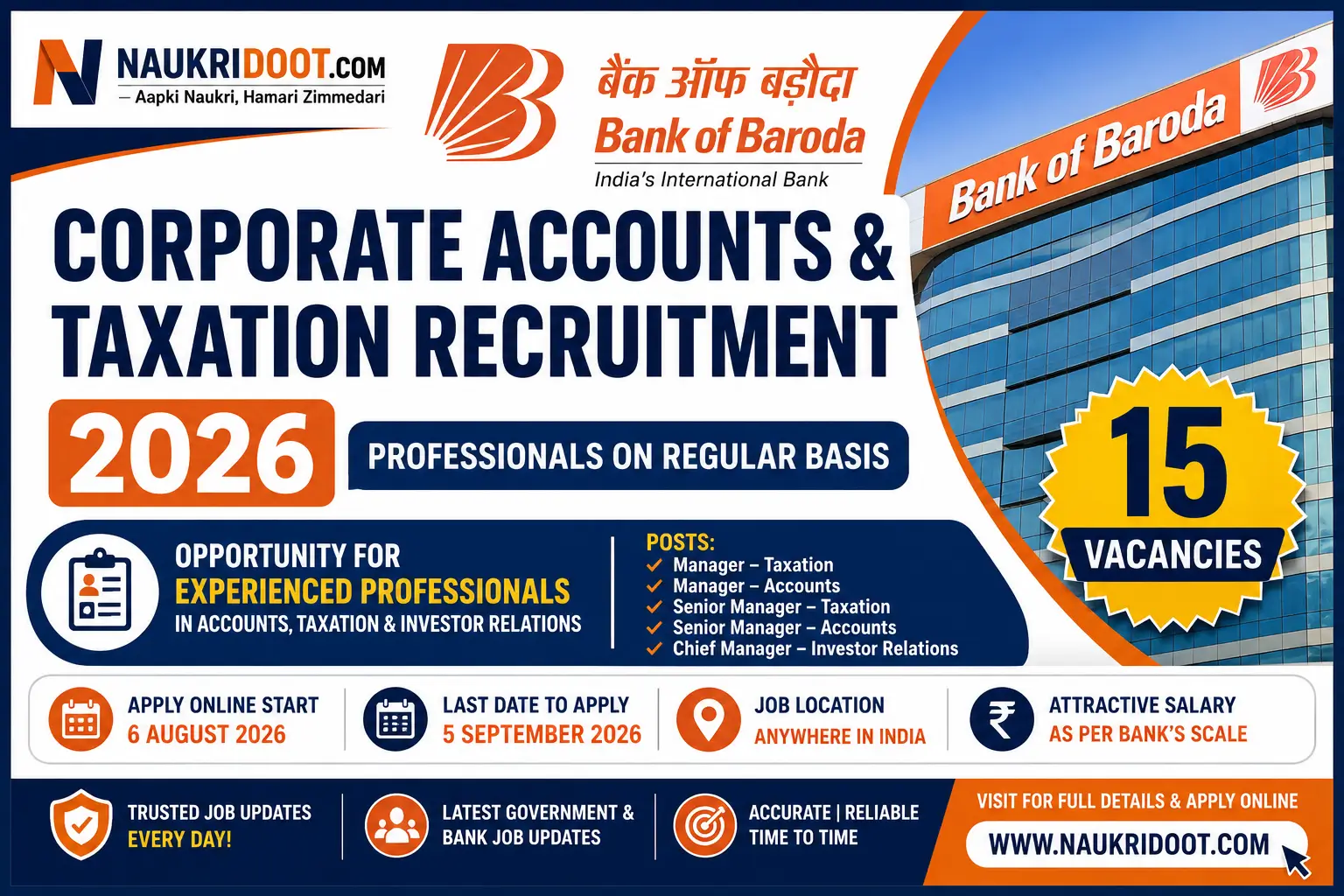 Bank of Baroda Corporate Accounts & Taxation Recruitment 2026
